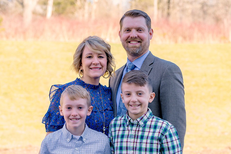 Pastor Tim Stahlman and Pastor Katy Stahlman Family Portrait, Senior Pastors at Family Church Jamestown